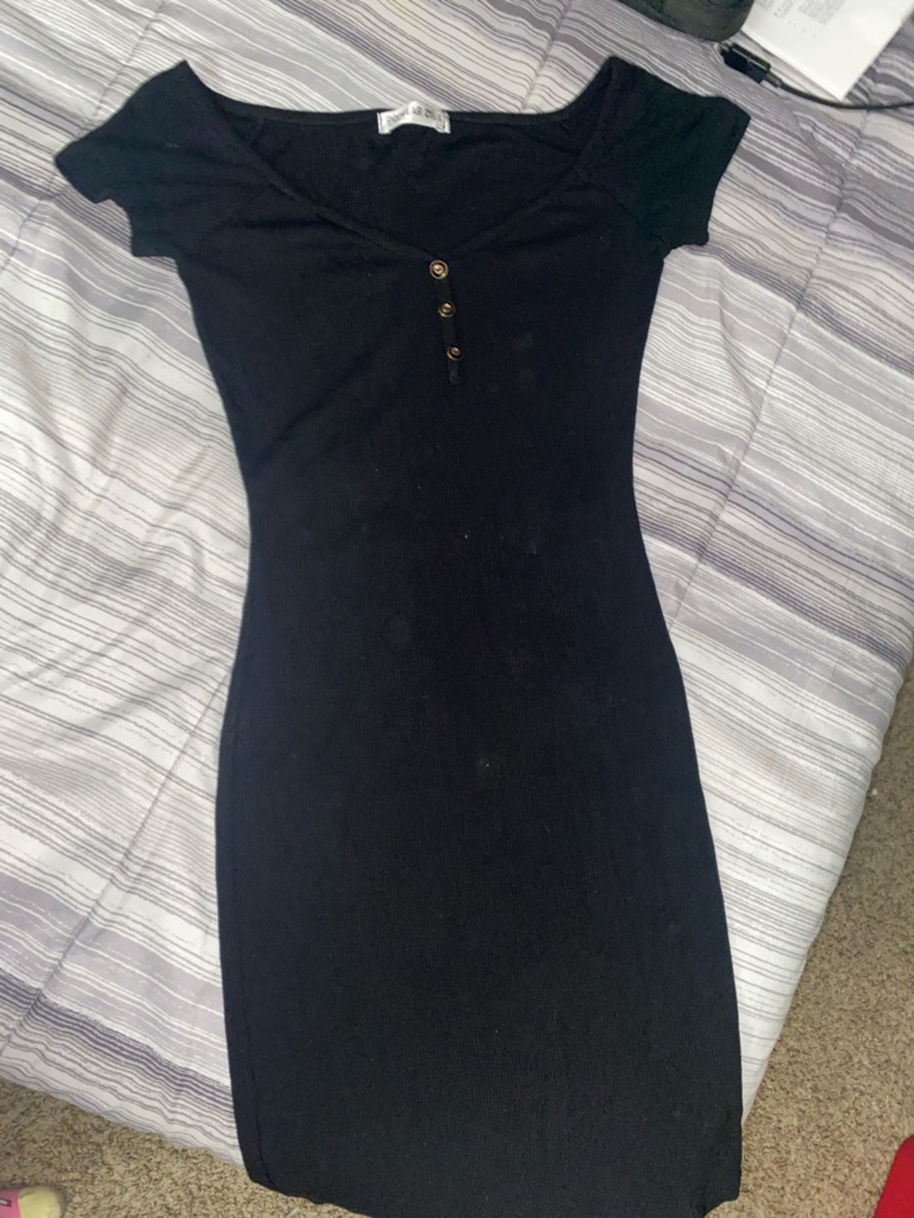 Womens Small Pre-Owned Black Mini Dress With Button Up Front Design
